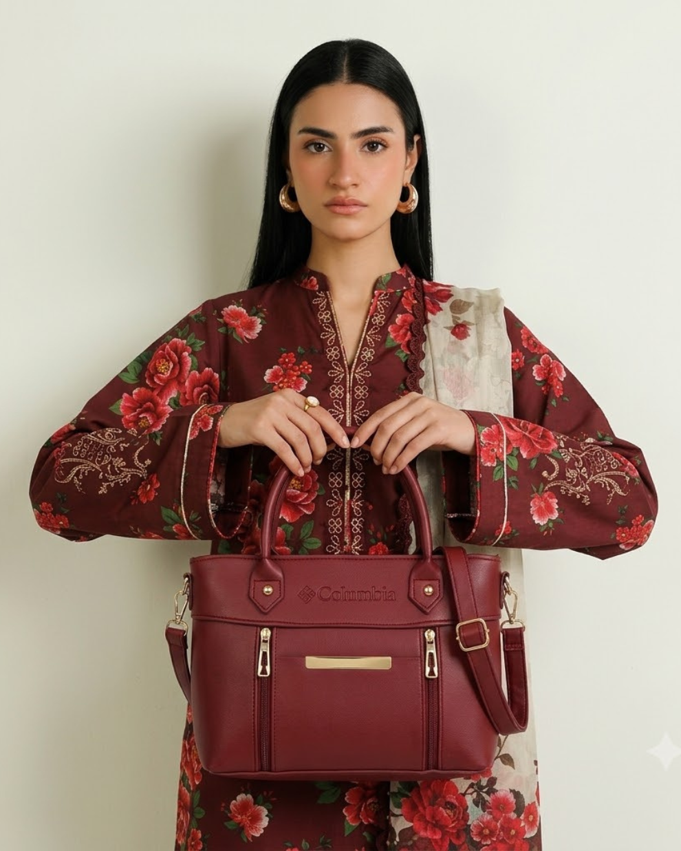 Columbia Medium Handbag Maroon | Premium Stylish Everyday Bag