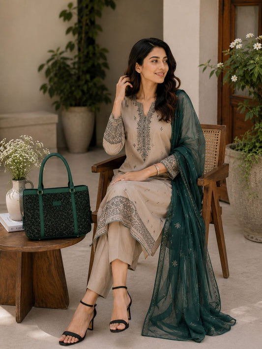 SYB Tote Bag Fun Green & Brown | Premium Stylish Everyday Bag