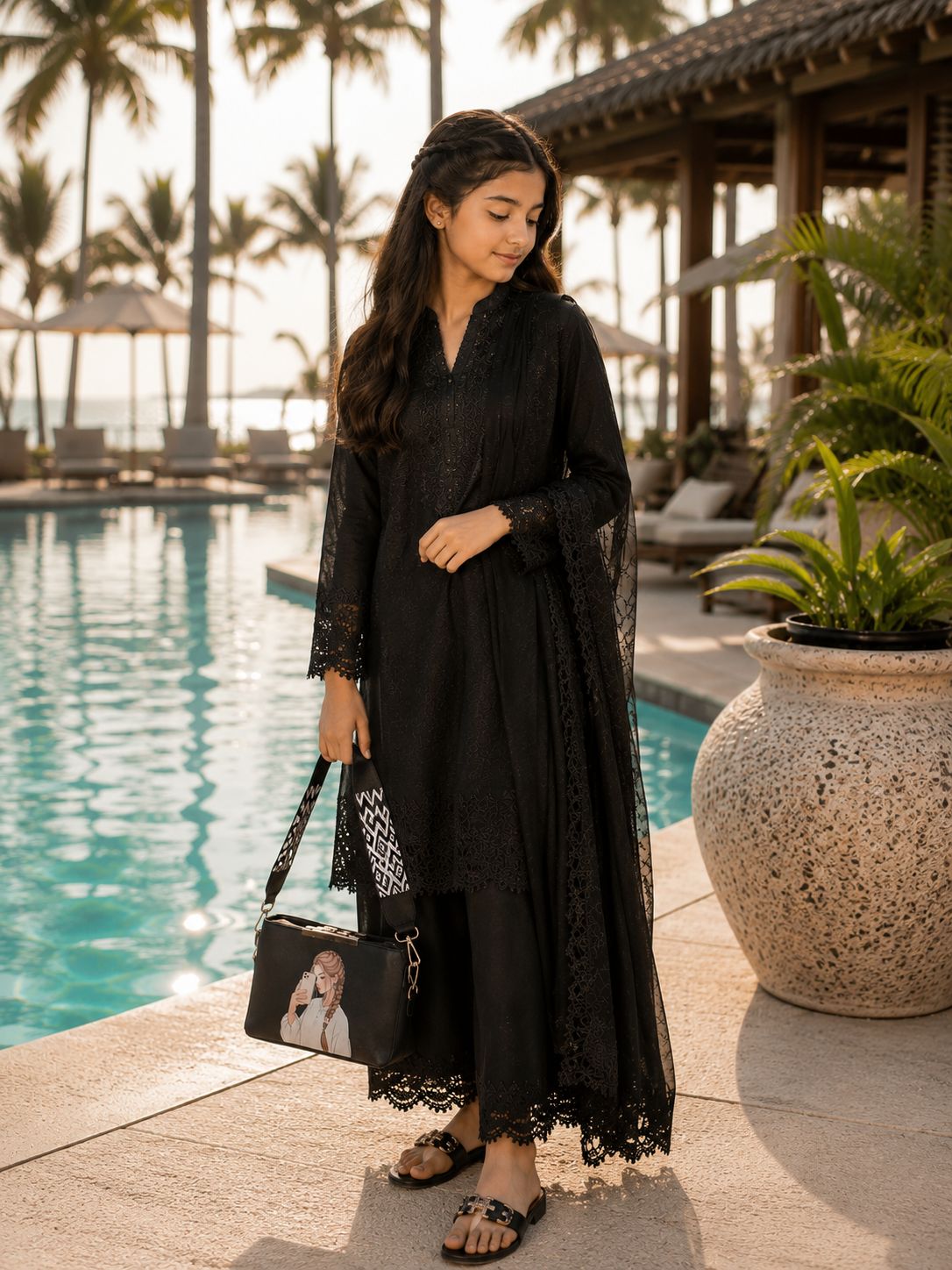 Pretty Girl Stylish Bag Black | Premium Medium Handbag