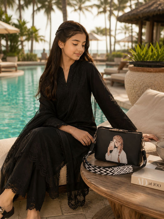 Pretty Girl Stylish Bag Black | Premium Medium Handbag