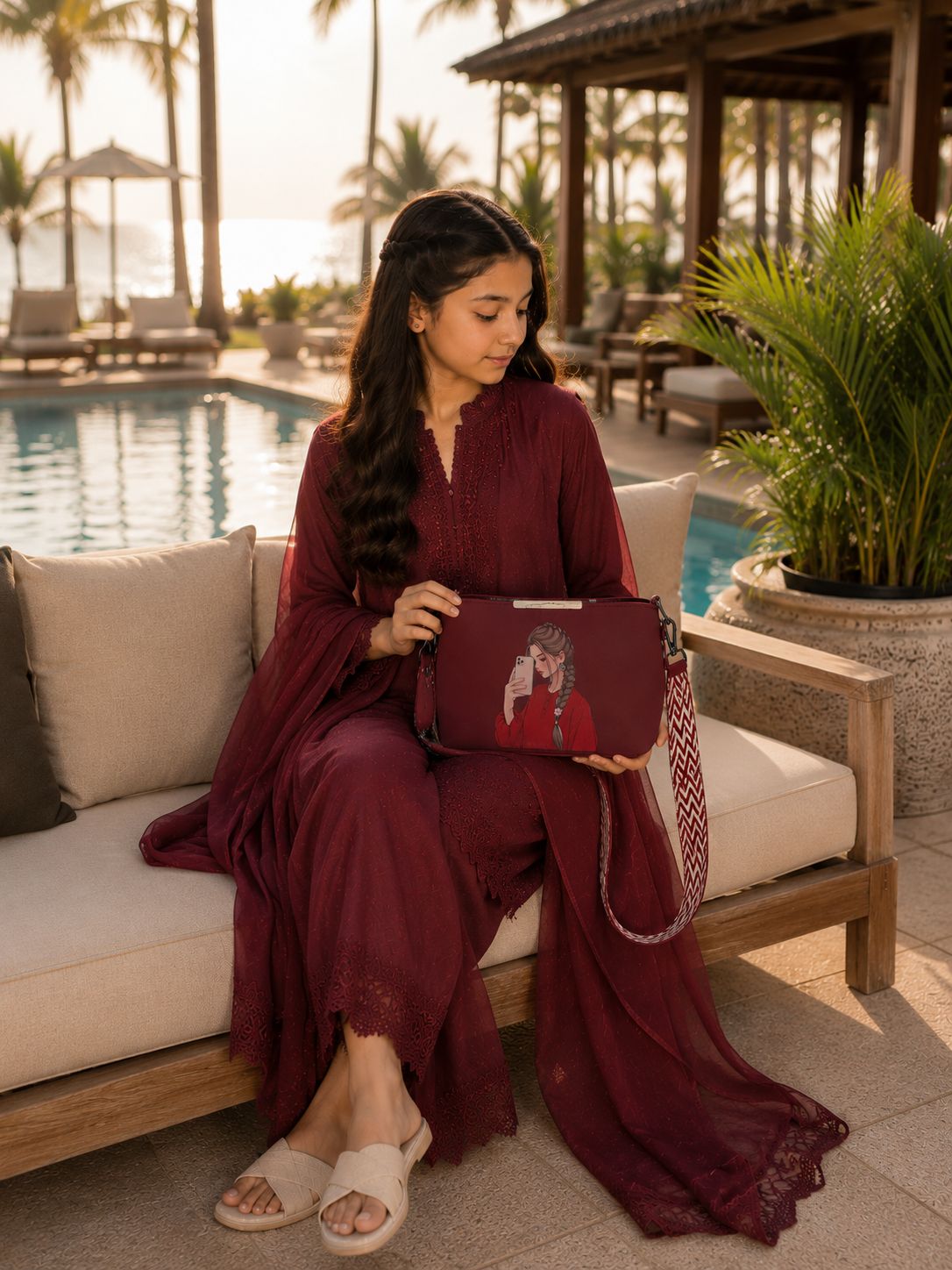 Pretty Girl Stylish Bag Maroon | Premium Medium Handbag