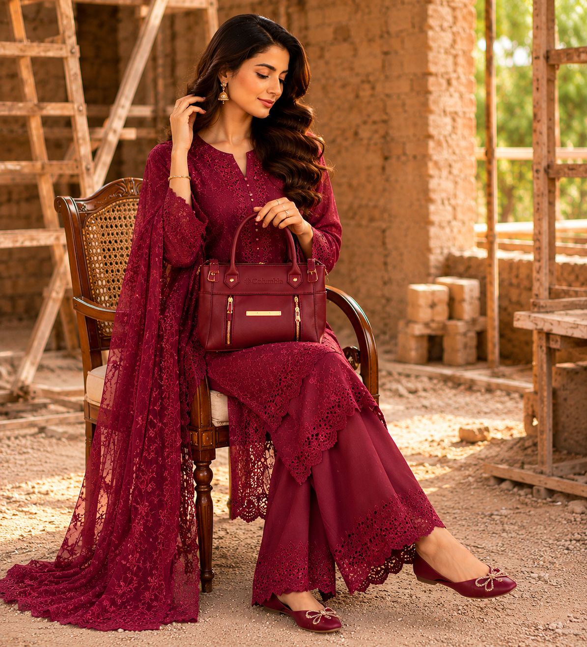 Columbia Medium Handbag Maroon | Premium Stylish Everyday Bag