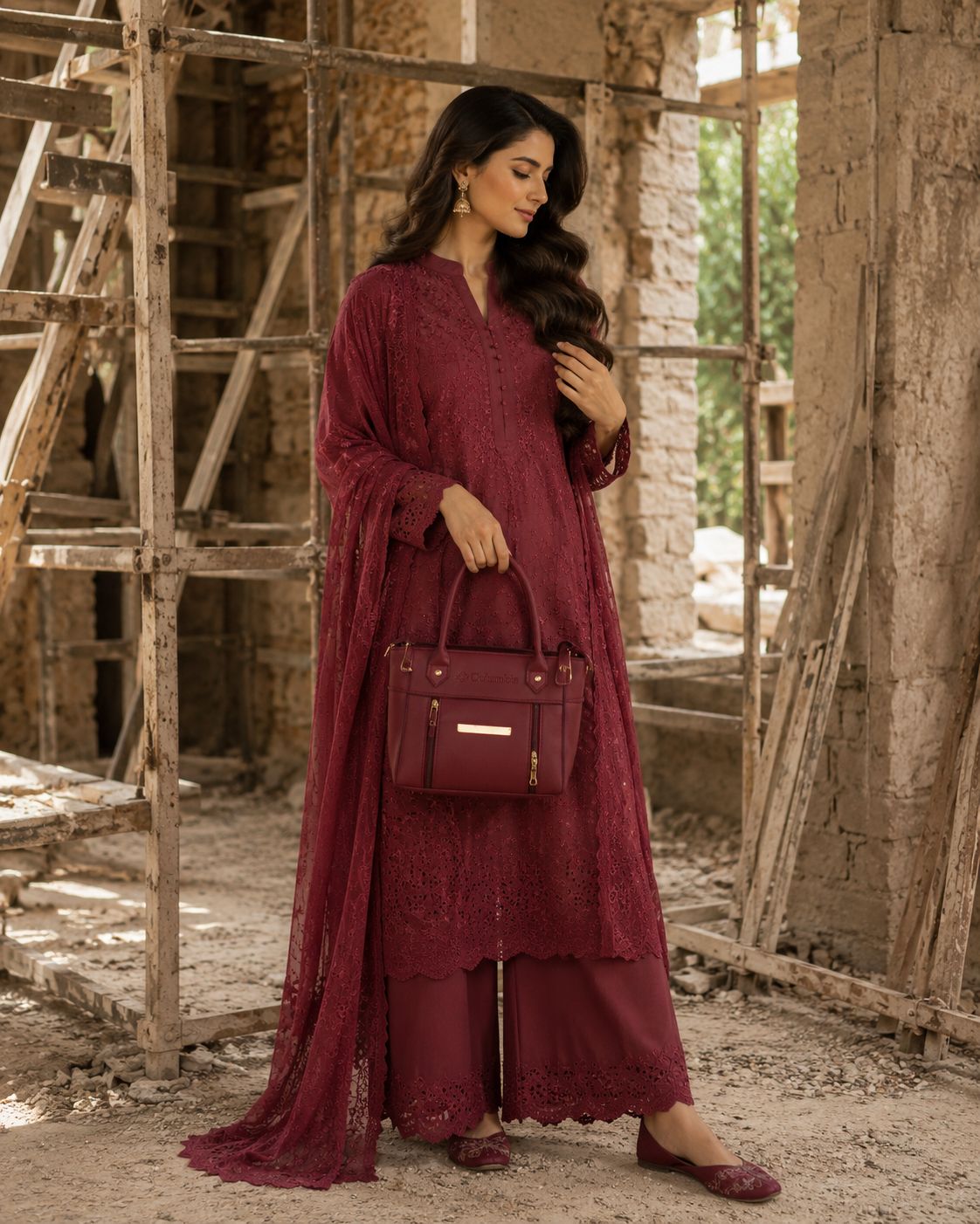 Columbia Medium Handbag Maroon | Premium Stylish Everyday Bag