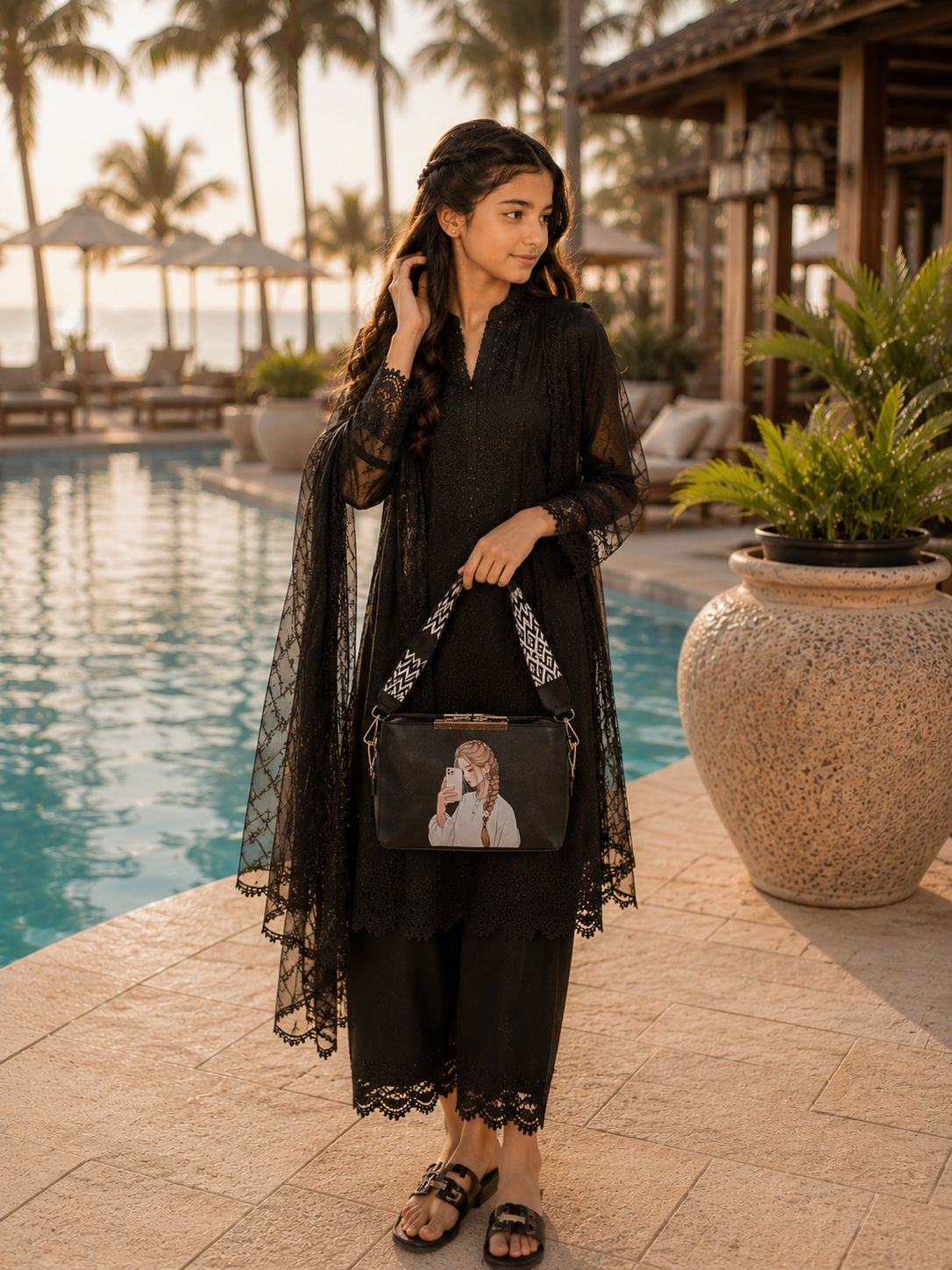 Pretty Girl Stylish Bag Black | Premium Medium Handbag