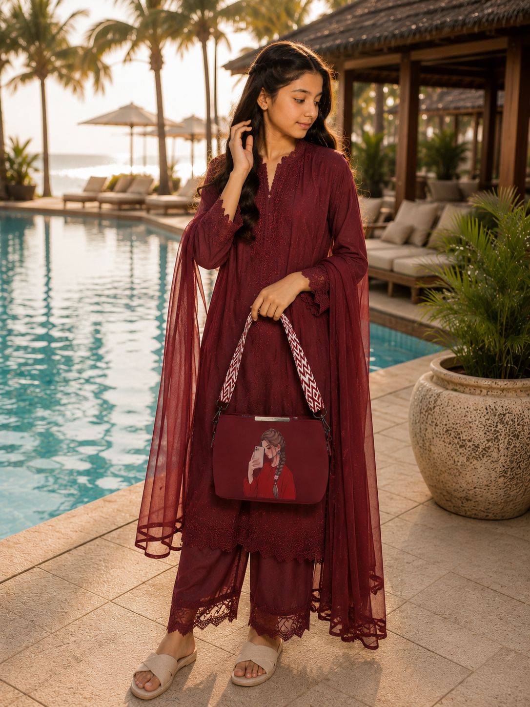 Pretty Girl Stylish Bag Maroon | Premium Medium Handbag