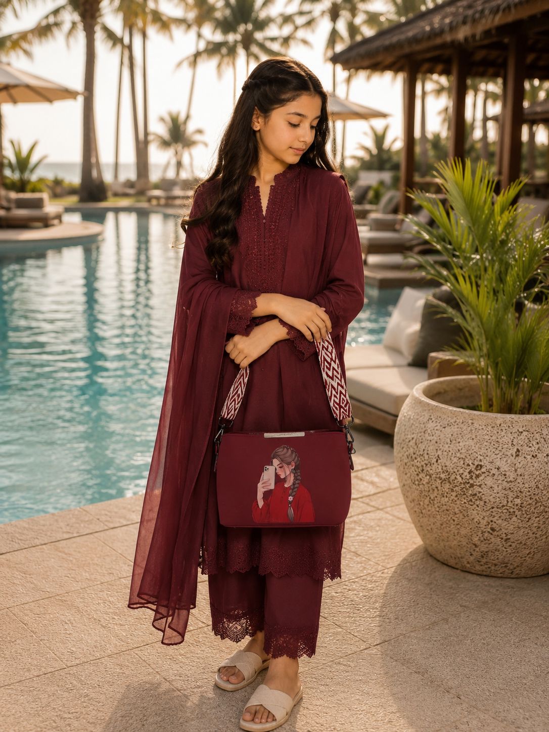 Pretty Girl Stylish Bag Maroon | Premium Medium Handbag