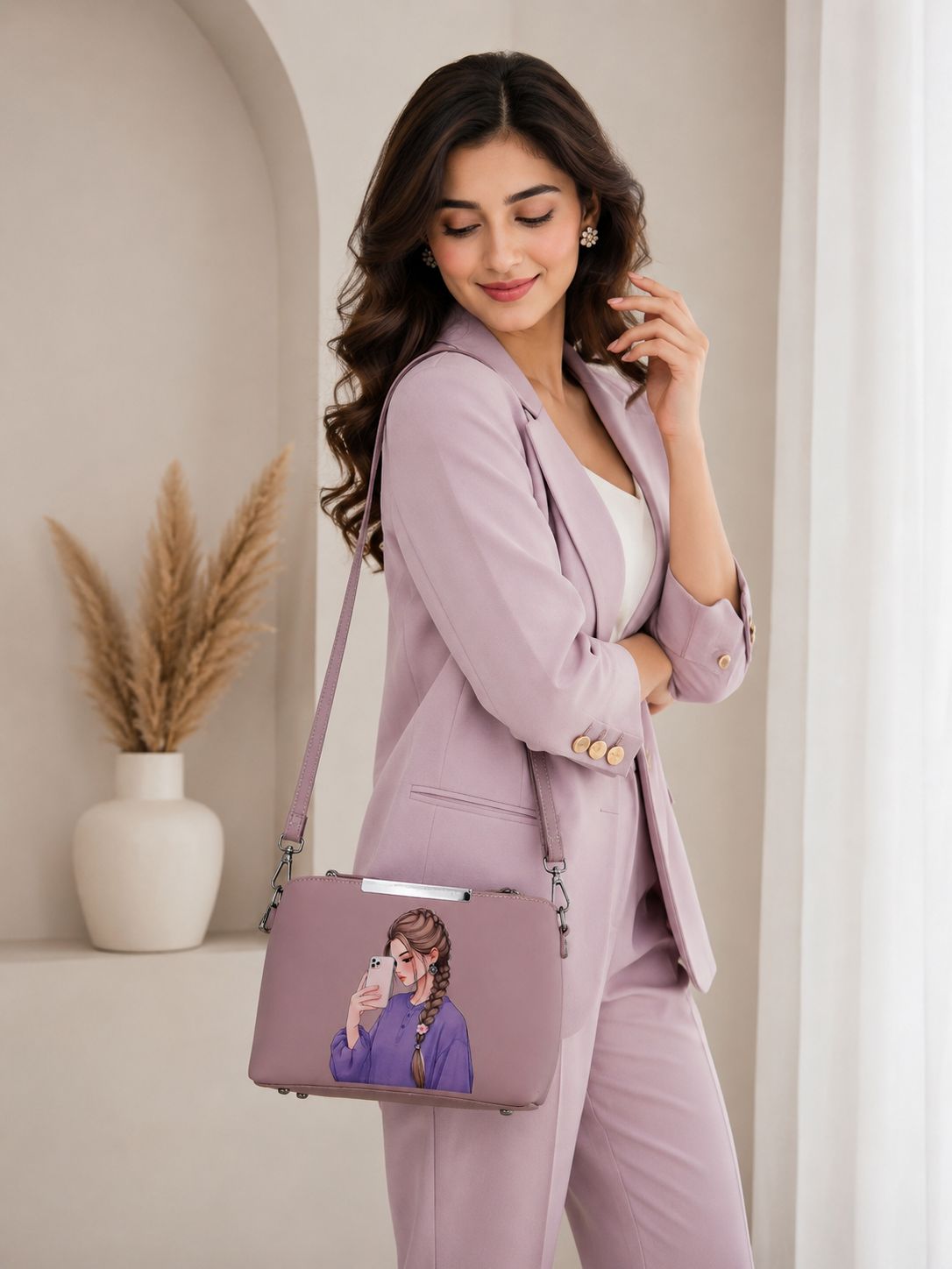 Pretty Girl Stylish Bag Fun Pink Brown | Premium Medium Handbag