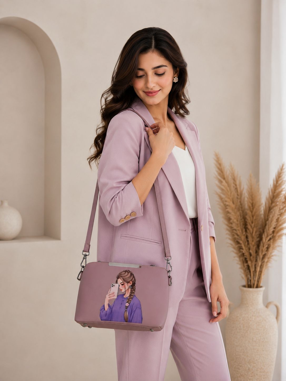 Pretty Girl Stylish Bag Fun Pink Brown | Premium Medium Handbag