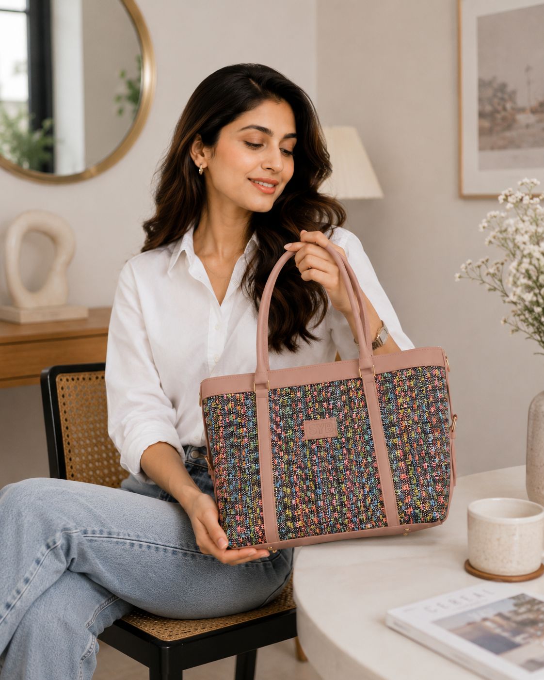 SYB Tote Bag Multi Color Pink | Premium Stylish Everyday Bag