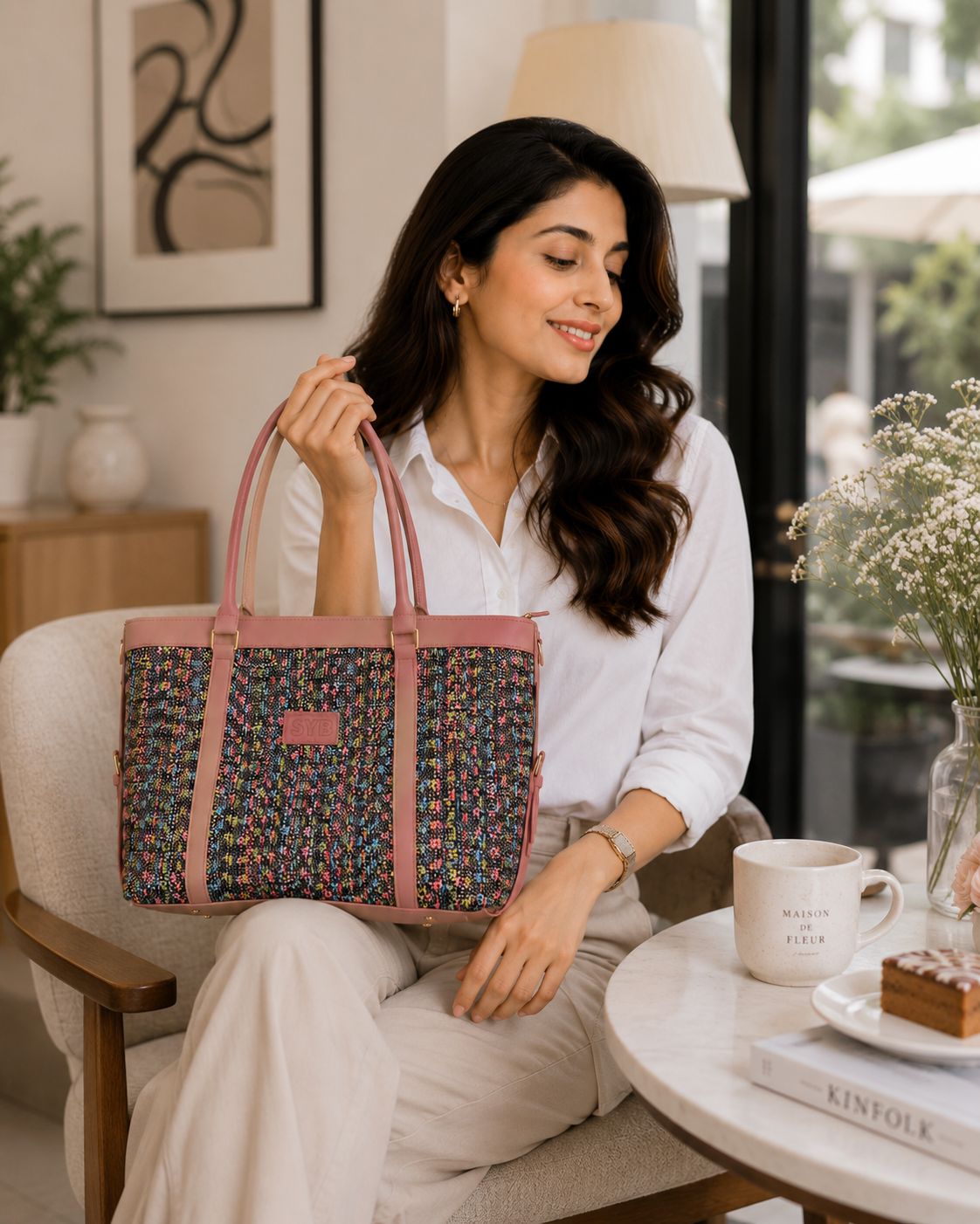 SYB Tote Bag Multi Color Pink | Premium Stylish Everyday Bag