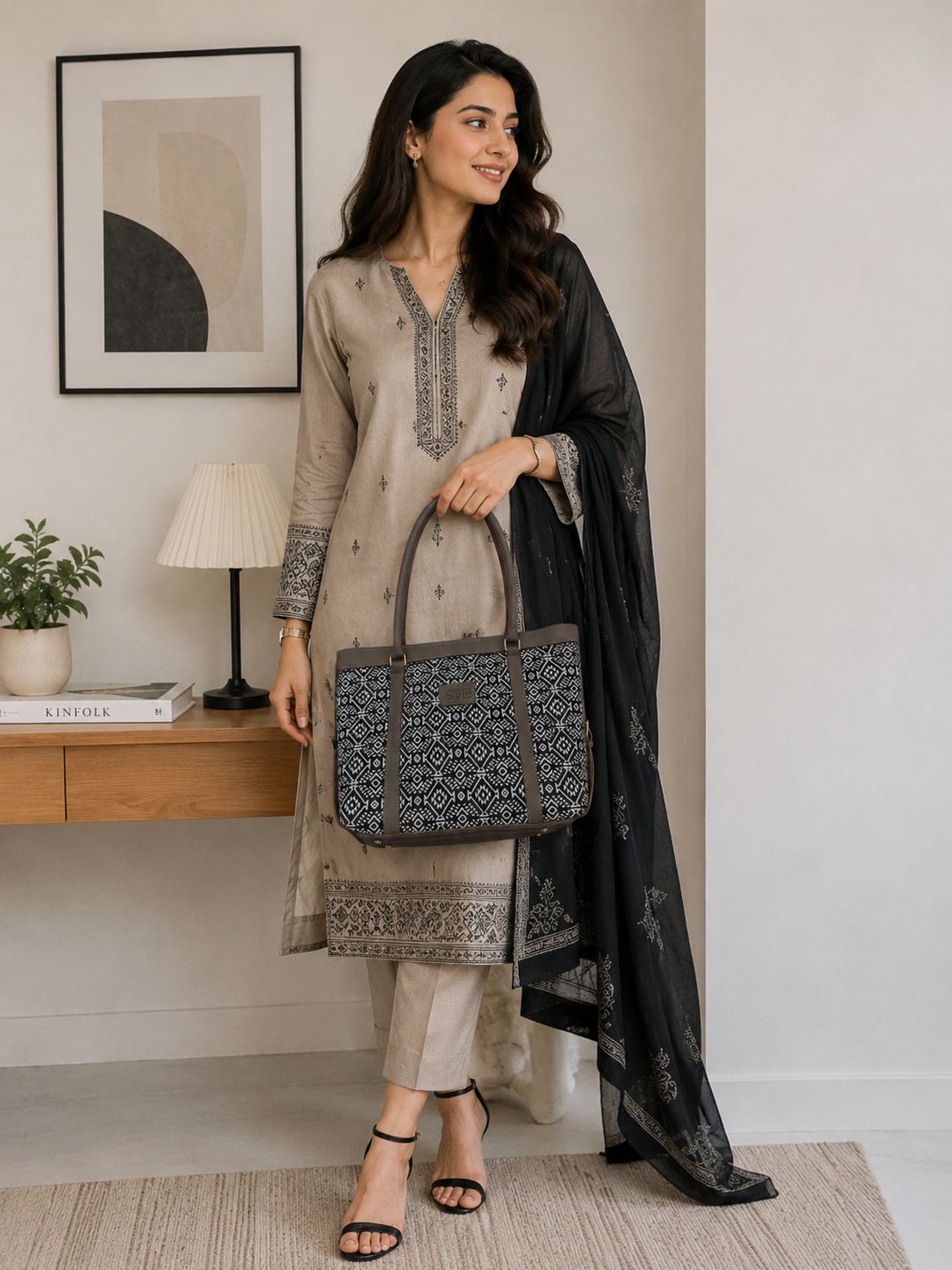 SYB Tote Bag Trendy Brown & Black | Premium Stylish Everyday Bag