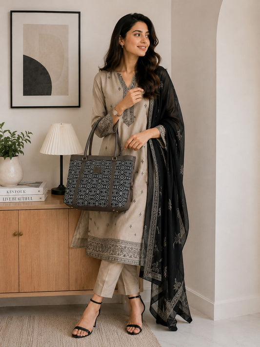 SYB Tote Bag Trendy Brown & Black | Premium Stylish Everyday Bag