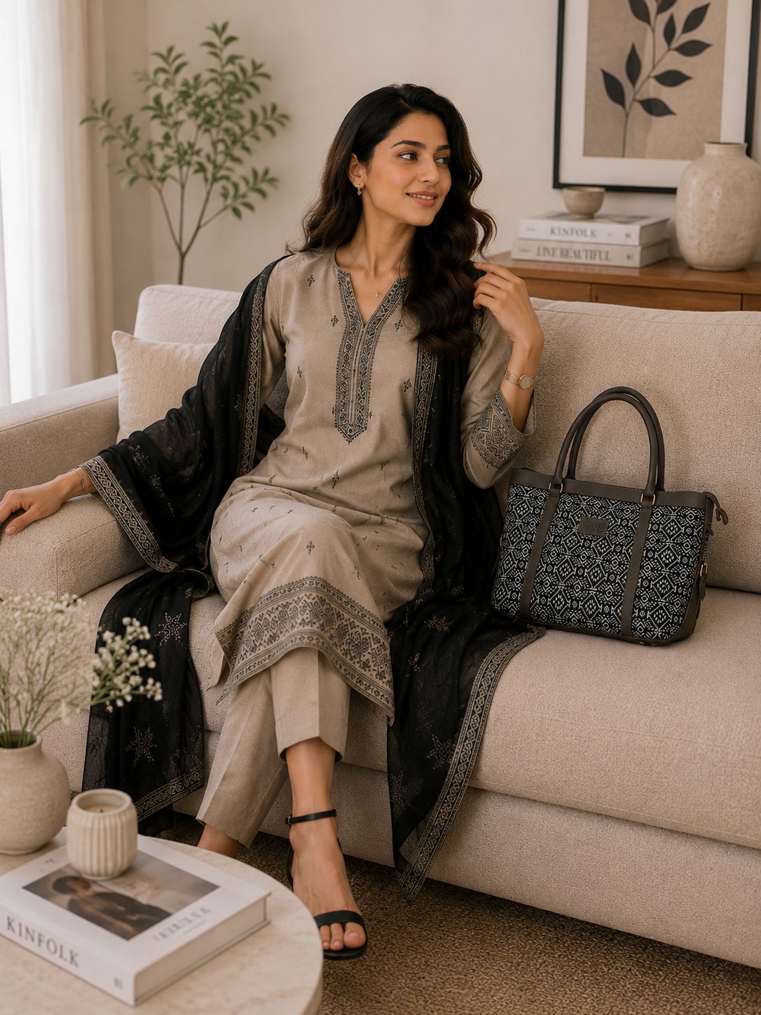 SYB Tote Bag Trendy Brown & Black | Premium Stylish Everyday Bag